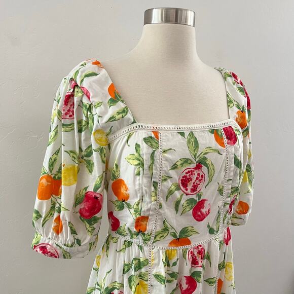 Nobody's Child Isla Fruit Print Midaxi Dress Puff Sleeve Novelty Colorful Size 6 - Picture 6 of 16